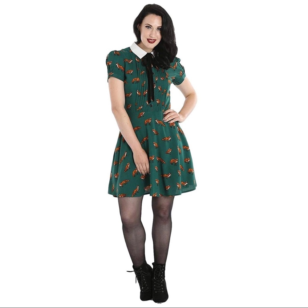 NWT Hell Bunny Green Fox Dress, Medium